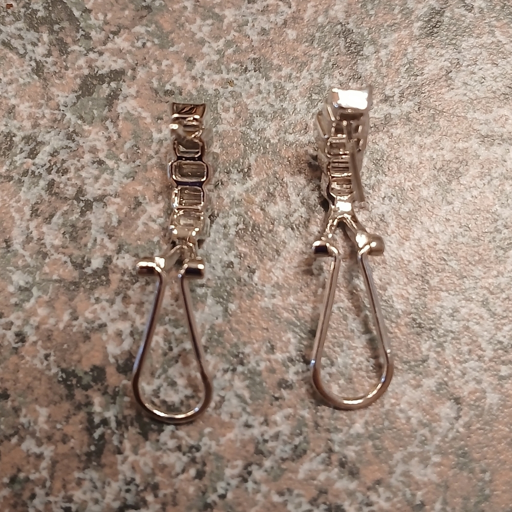 14k White Gold Diamond Baguette Earrings - Picture 4 of 8
